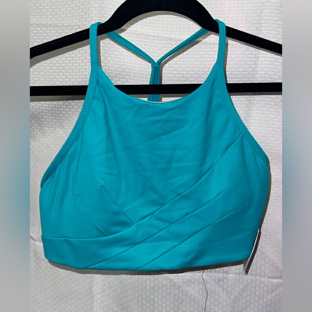 LuluLemon Turquoise flow y wrap front high neck bra
